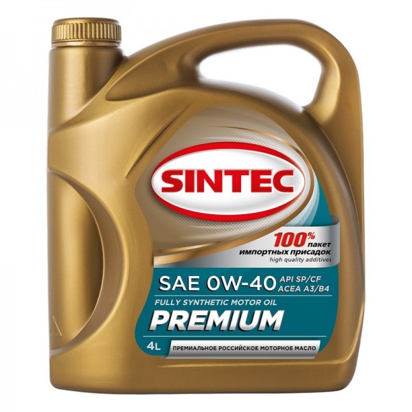SINTEC PREMIUM SAE 0W-40 API SP/CF ACEA A3/B4, 4л